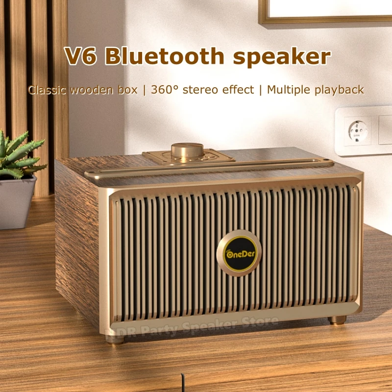 New V6 Retro Wooden Box Speaker Outdoor Portable Speakers Wireless Bluetooth Speaker 20W Dual Horns Mega Bass Music Playback