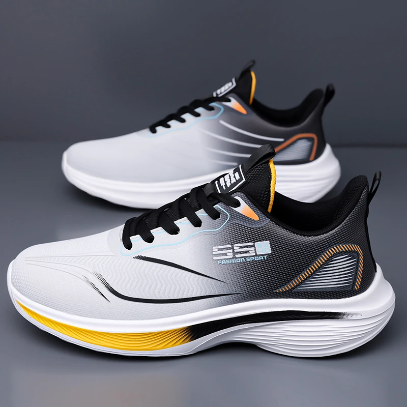 

Новые разноцветные спортивные кроссовки для мужчин с градиентной шнуровкой на мягкой подошве и большой летающей тканой сетчатой шнуровкой с круглым носком