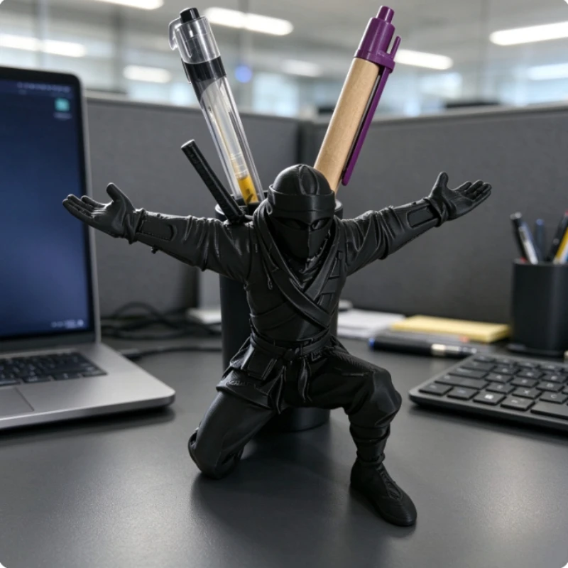 3D Printed Ninja Warrior Pen Holder Desktop Organizer Figurine Multifunctional Stand For Home Office Study Table Decoration Gift