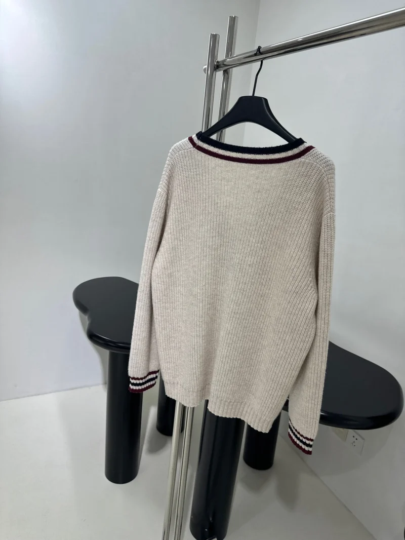 Lazy women\'s sweater fashionable loose casual contrasting color striped edge long sleeved knitted cardigan mid length