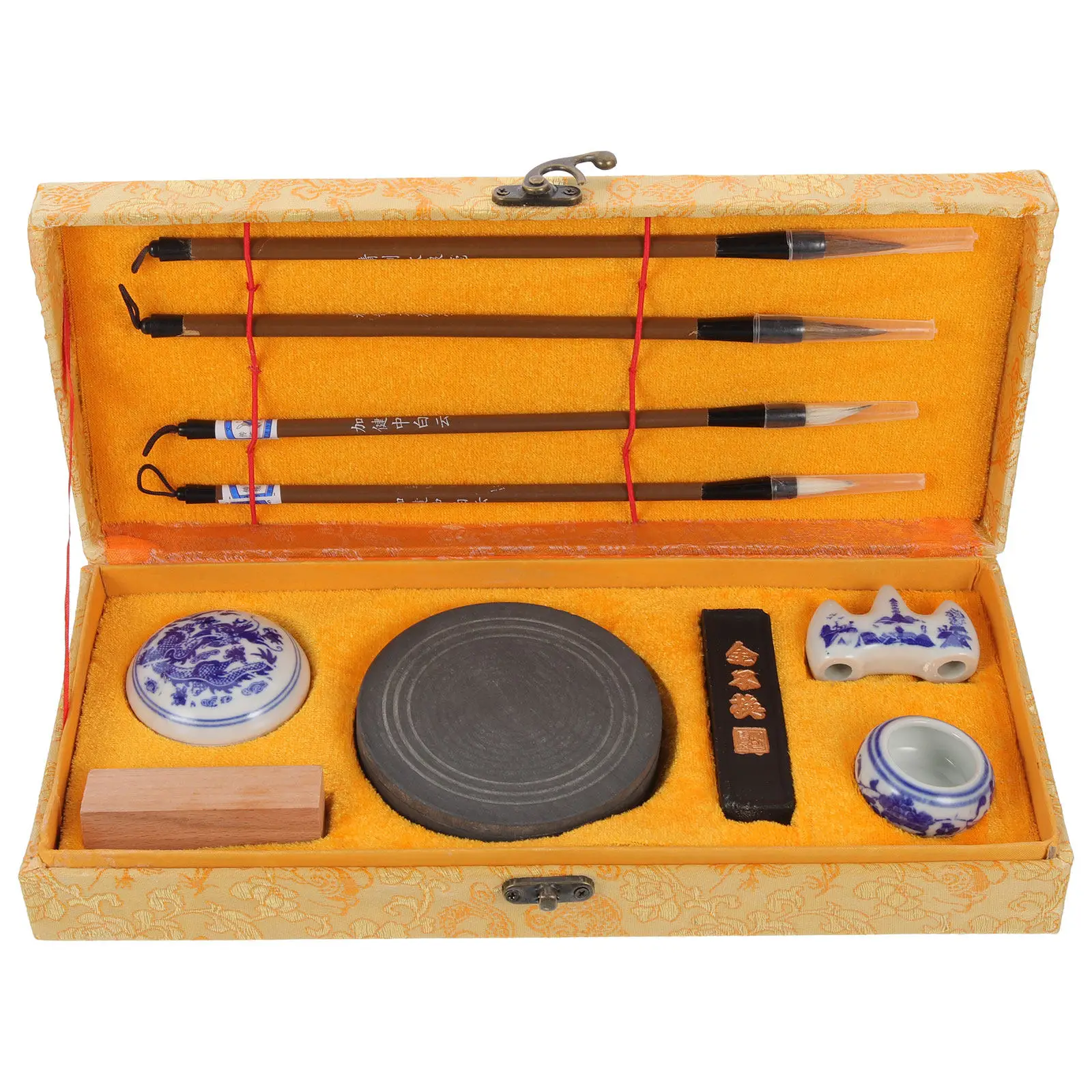 1Set Chinese Ink Stone Ink Stick Calligraphy Brush Set Portable Practicing Writing Brush for Student Calligraphy