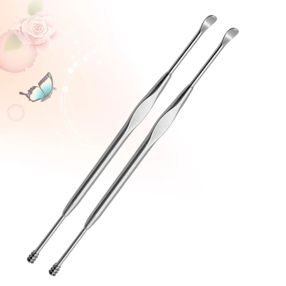2Pcs Ear Pick Stainless Steel Double-End Spiral Ear Spoon Effective Wax Cleaner Portable Lightweight Earwax Removal Tool