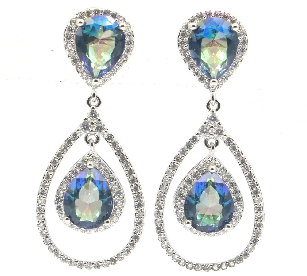 

42x17 мм разноцветный розовый турмалин зеленый перидот огонь Радуга мистик топаз подарок повседневная одежда серебряные серьги