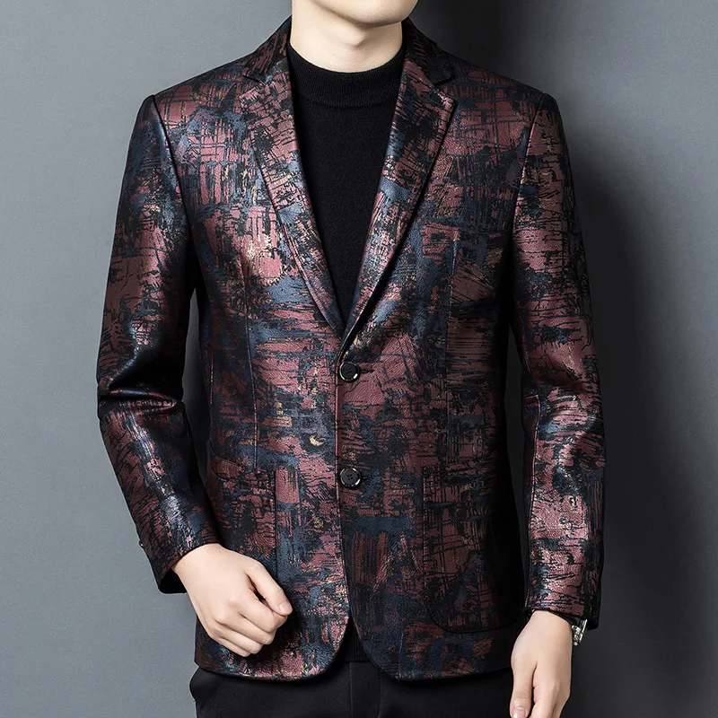 

Men's 100% Sheepskin Leather Jacket Autumn/Winter Style Business Casual Slim Fit Cross-Border Tuxe Suit for Men