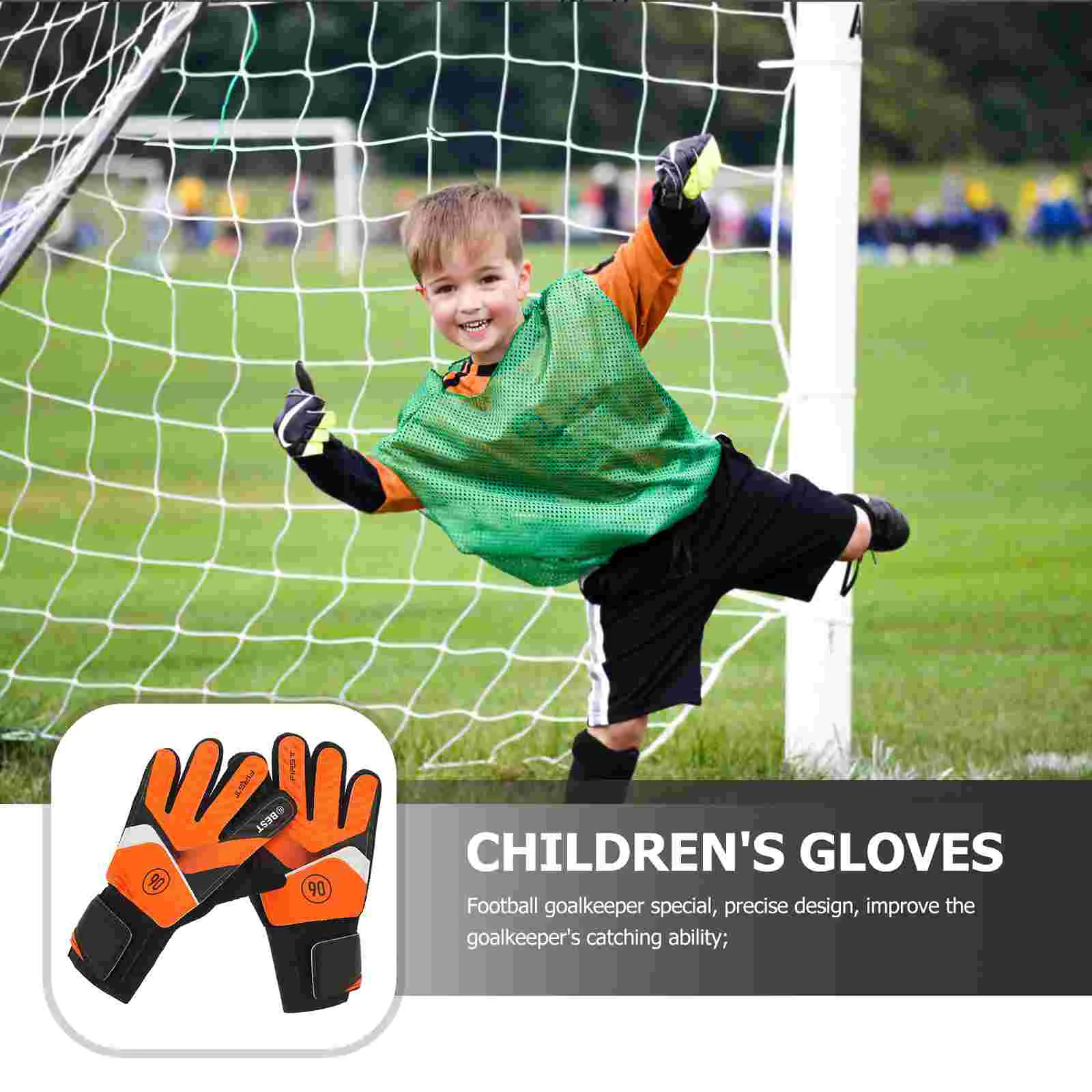 Soccer Goalkeeper Gloves Football Latex Anti-collision (green #5) Childrens Orange Wear-resisting Boy