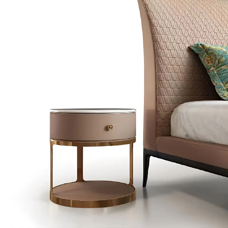 Premium Bedside Table Home Bedroom Designer Creative Stainless Steel Marble