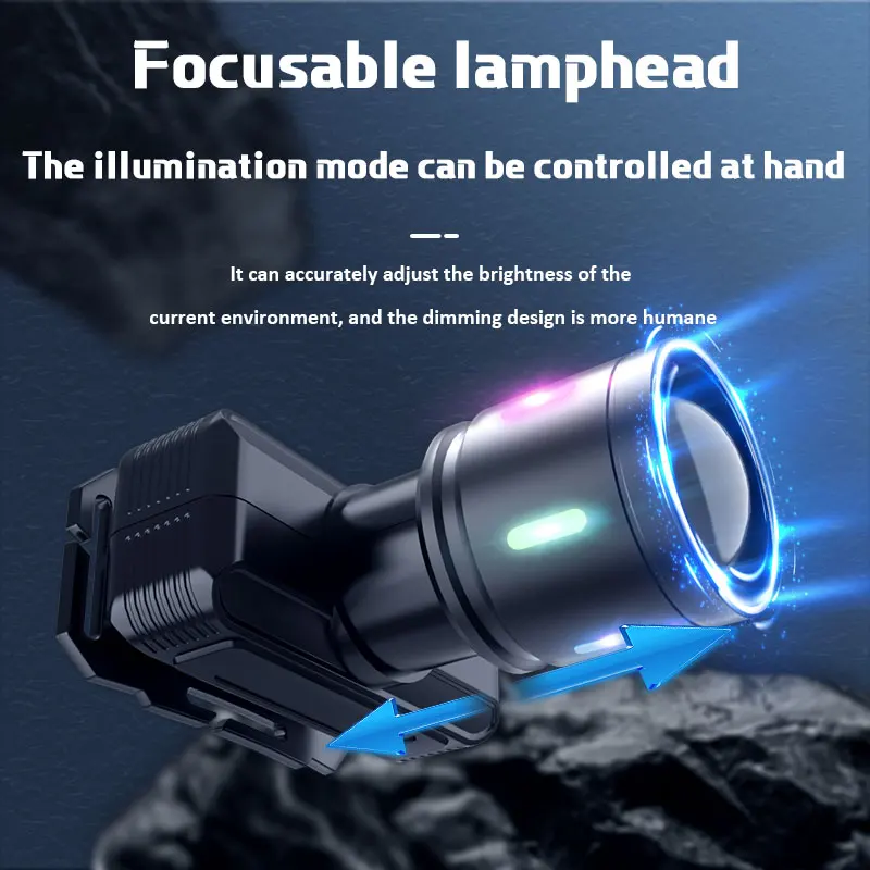 

Портативный перезаряжаемый светодиодный налобный фонарь, водонепроницаемый супер яркий передний фонарик, белый свет, поисковый свет для рыбалки
