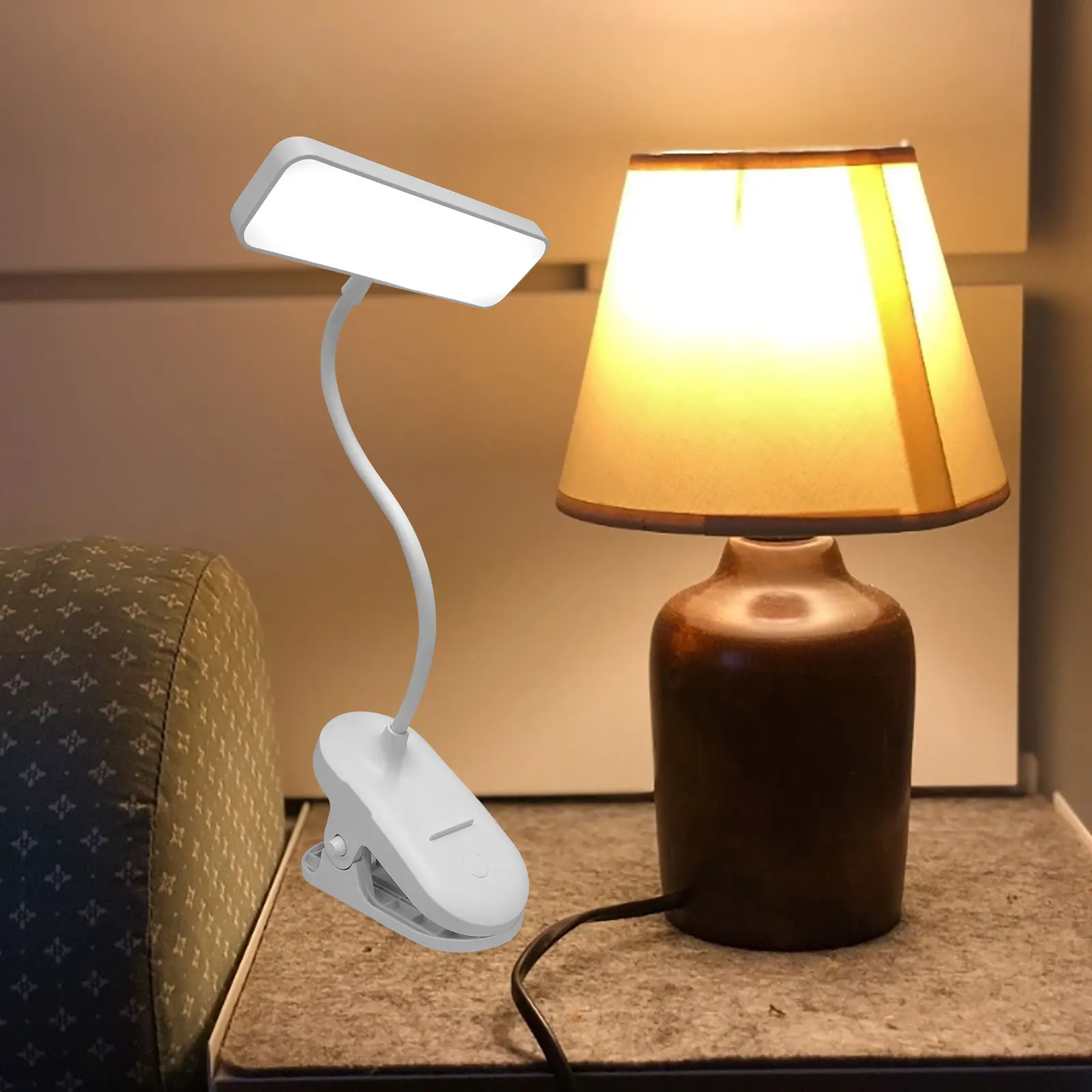 

Bedside Reading Lamp Rechargeable LED Clip on Desk Light Adjustable Brightness Portable Portable Light Clip on Lamp