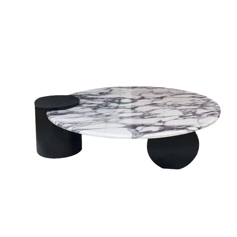 

French marble coffee table E0 solid wood paint-free household living room round light luxury coffee table 2025 rock slab coffee