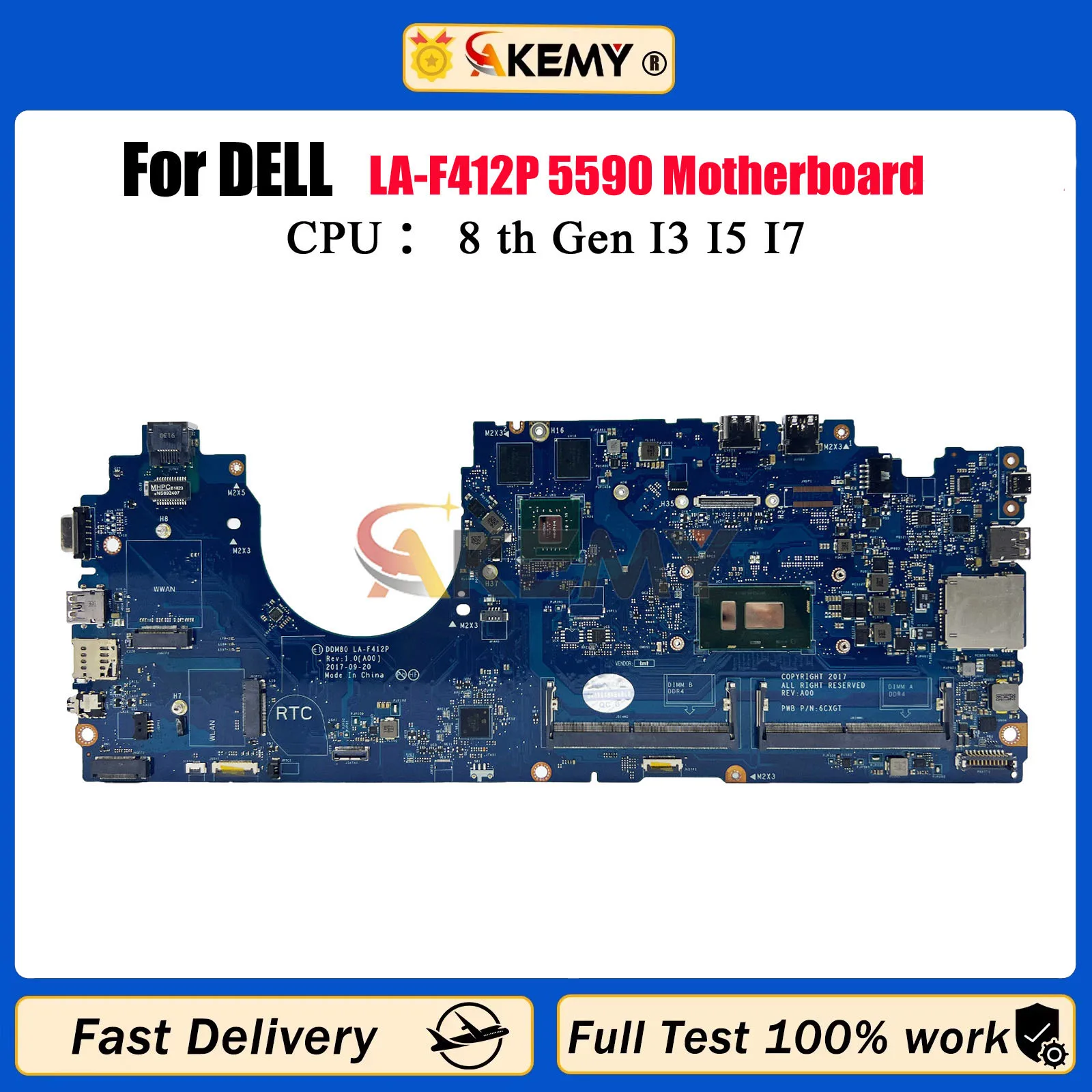 

LA-F412P With I5 I7 8th CPU MX130 Mainboard For Dell Latitude 5590 CN-0P50J0 0630XH Laptop Motherboard DDR4 100% Fully Test