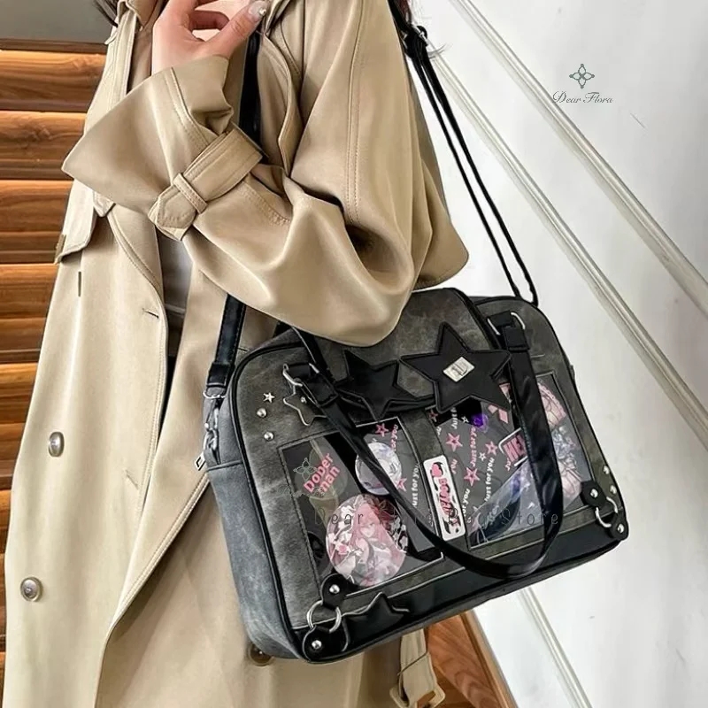 Y2K Trendy Star Ita Bag Lolita Girl Tasca trasparente Borsa a tracolla moda Borsa a tracolla da donna con display fai da te Borsa carina