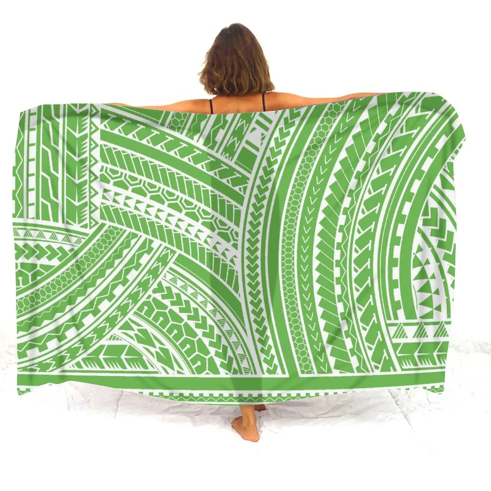 Fiji Samoa Custom Wholesale Ladies Summer Sarong Tribal Peoples Polynesian Vintage Art Print Design Integrated Windproof Cape