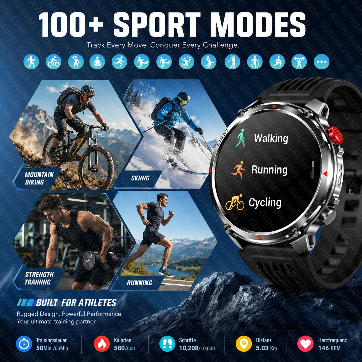 New Men Outdoor Military 1100mAh Large Battery Smart Watch Compass GPS Track IP68 Waterproof LED Flashlight BT Call Smartwatch view 5