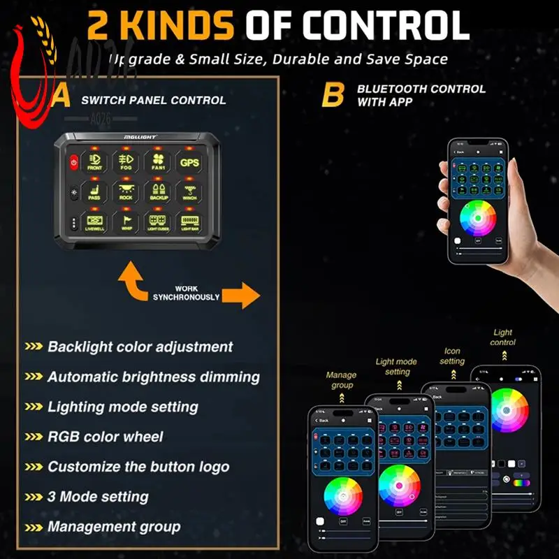 

A026-12 Gang Switch Panel Bluetooth RGB Switch Pod 12V Switch Panel For Car Truck Offroad RV Campers Van SUV UTV ATV