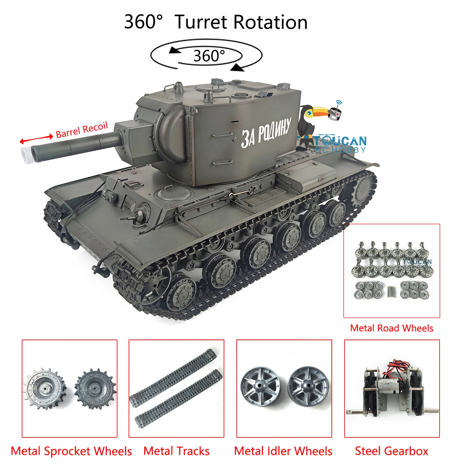 HENG LONG RC Tank 3949 1/16 7.0 Customized Soviet KV-2 Gigant RTR Metal Tracks Remote Control Panzer Toy Model Gift TH20025-SMT4