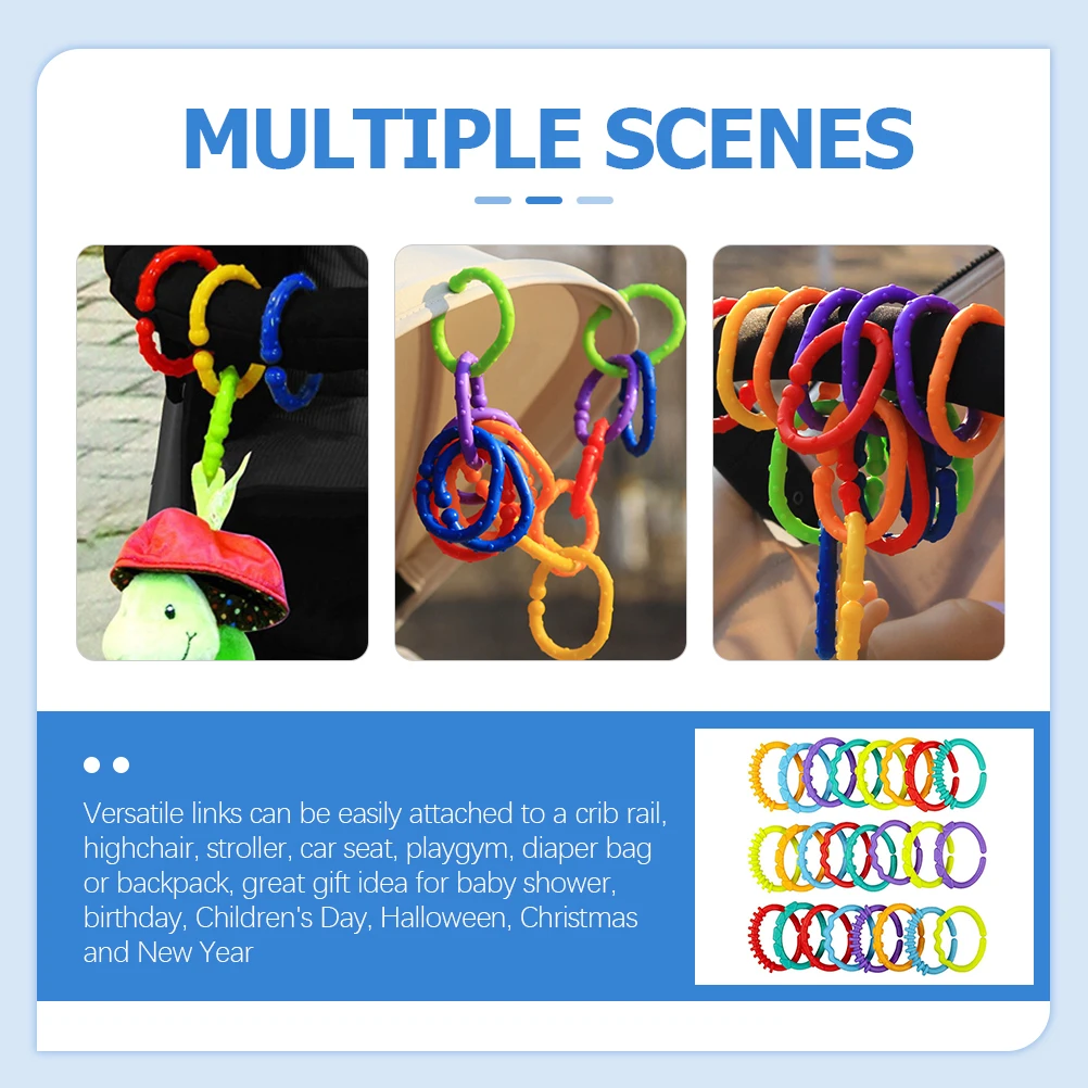 24 قطعة حلقة أملس سطح البلاستيك سرير الطفل إرفاق اللعب سرير عربة الروابط عربة ألعاب معلقة استيعاب الهدايا