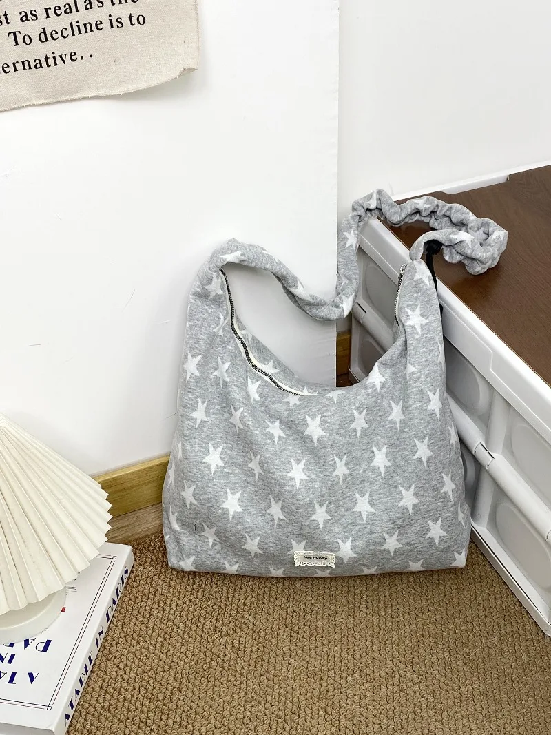 Bolso cruzado con estampado de estrellas coreanas, bolso de hombro Hobo de gran capacidad en blanco y negro, bolso versátil informal a rayas para colegiala