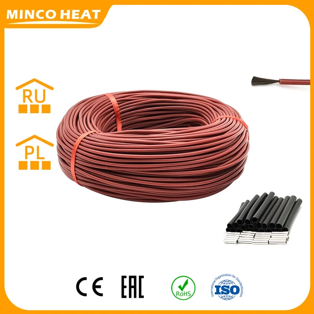 12K 5-100 metrów kabel grzejny z włókna węglowego podczerwieni ciepła podłoga 33ohm/m czerwony rosyjski magazyn z zestawami izolacyjnymi Minco Heat
