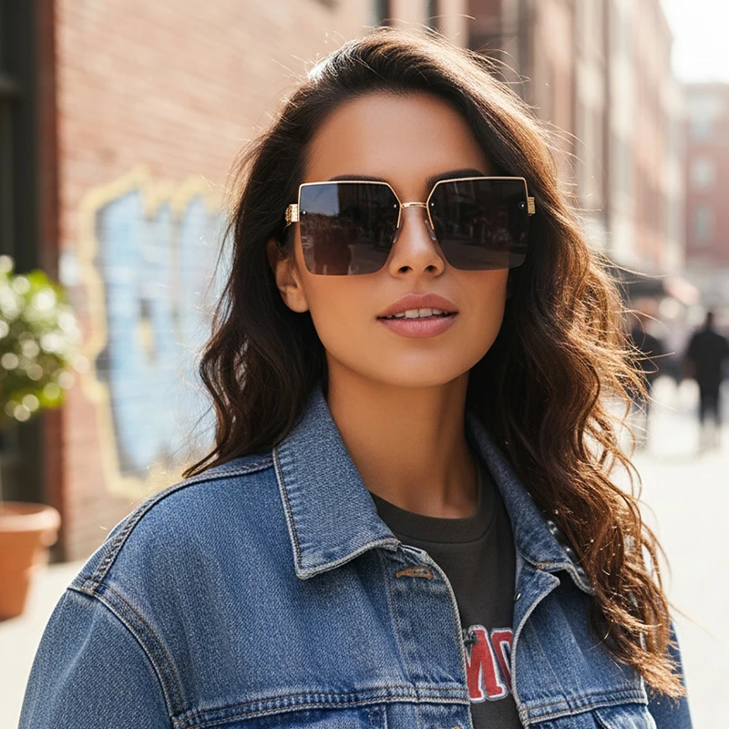 Neue Halbrahmen-Quadrat-UV-Schutz-modische Sonnenbrille Unisex Street Style Vielseitige Sonnenbrille 1205 – Detail 2