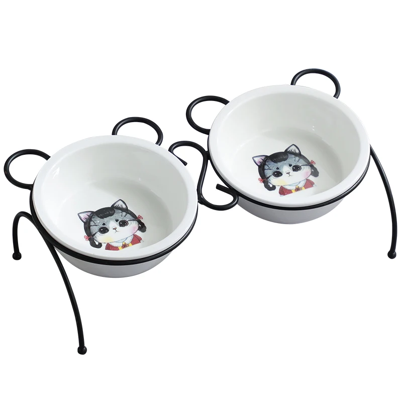 

Модная высококачественная миска для домашних животных с различными мультяшными рисунками, из нержавеющей стали, на подставке, керамическая, для кормления и поения собак и кошек
