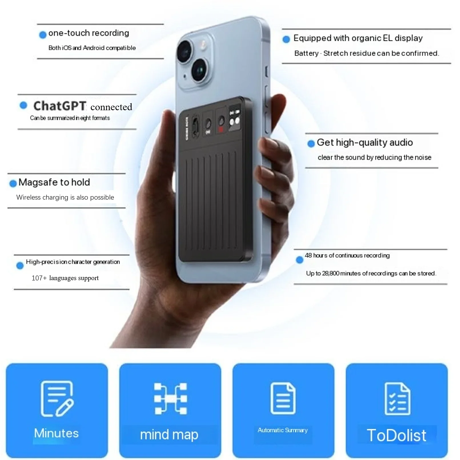 ChatGPT AI powered  Mini Voice Note Recorder Realtime Translator Device phone charging free translator intelligent