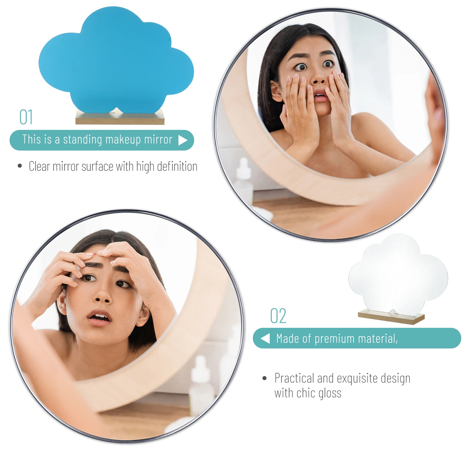 Wooden Makeup Mirror Desk Foldable Magnified Mirrors Irregular Round Vanity Table High Definition Skin Care Gift Beauty Tool