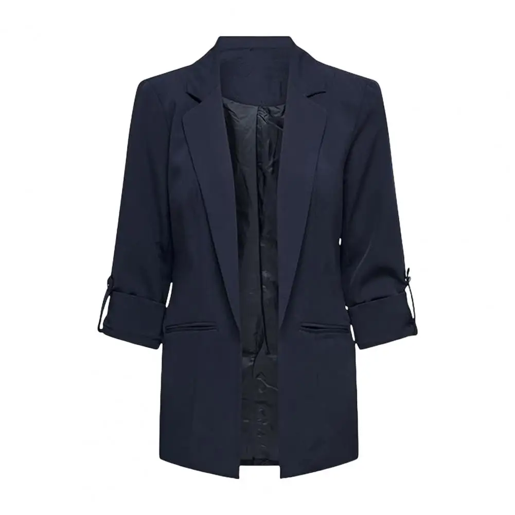 Office Lady Suit Coat Elegant Women's Suit Coat with Turn-down Collar Long Sleeve Pockets Stylish Solid Color Jacket for Office