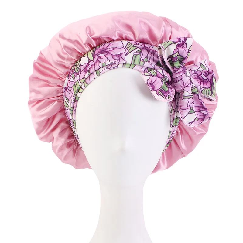 1pc Ladies' Elastic Satin Bonnet With Ribbon, SimulatedSilk Sleep Cap, Cosmetic Cap, Hair Cap, Suitable For DailyUse