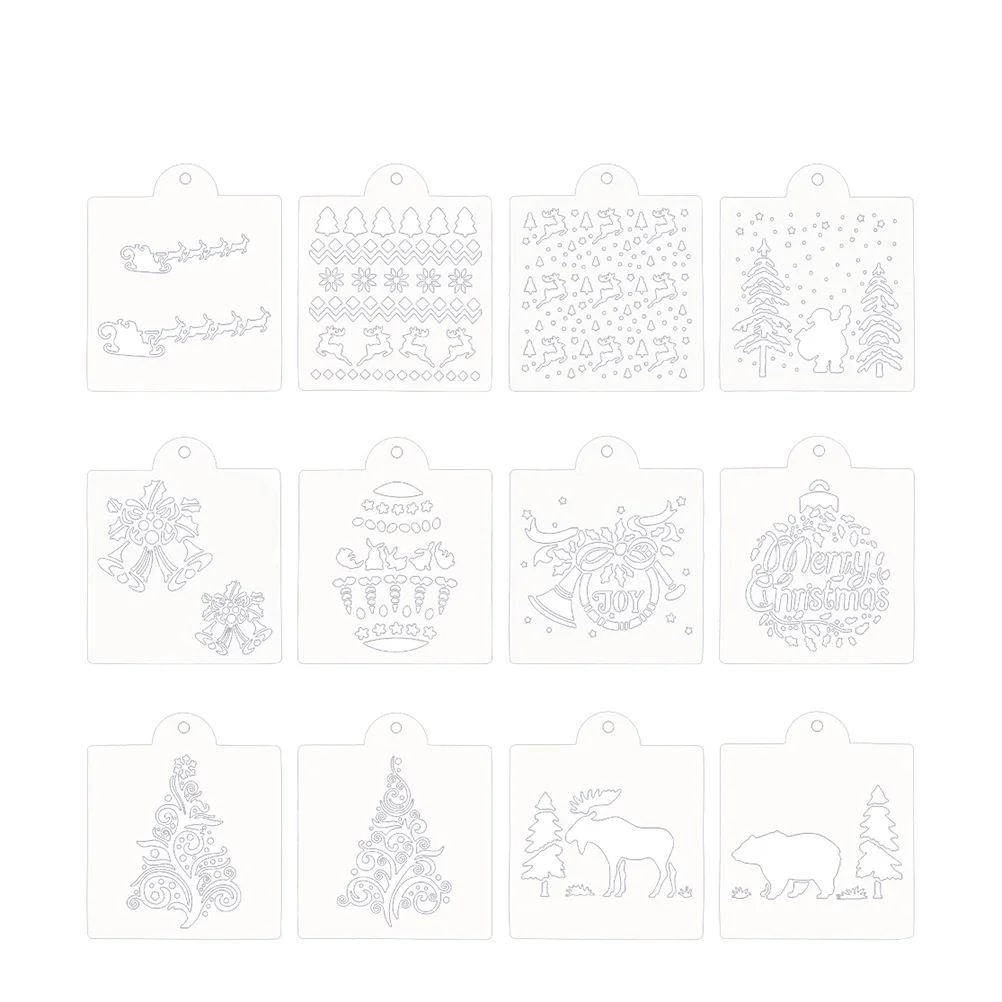 12 Pcs Cake Elk Stencil Christmas Template Santa Claus Mold Powdered Sugar Sieve