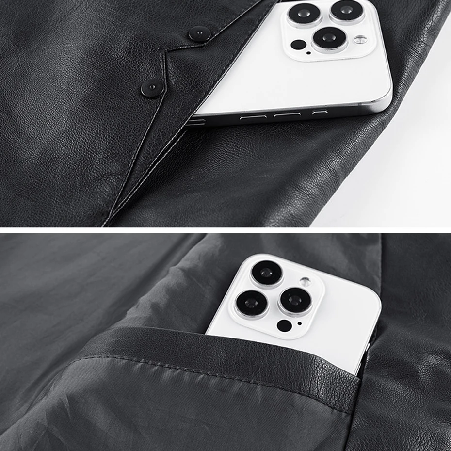 Stand Collar PU Jacket Men Motorcycle Biker Baseball Jacket Coat 5XL Plus Size Fashion Casual Cargo Jacket Male PU Coat Black