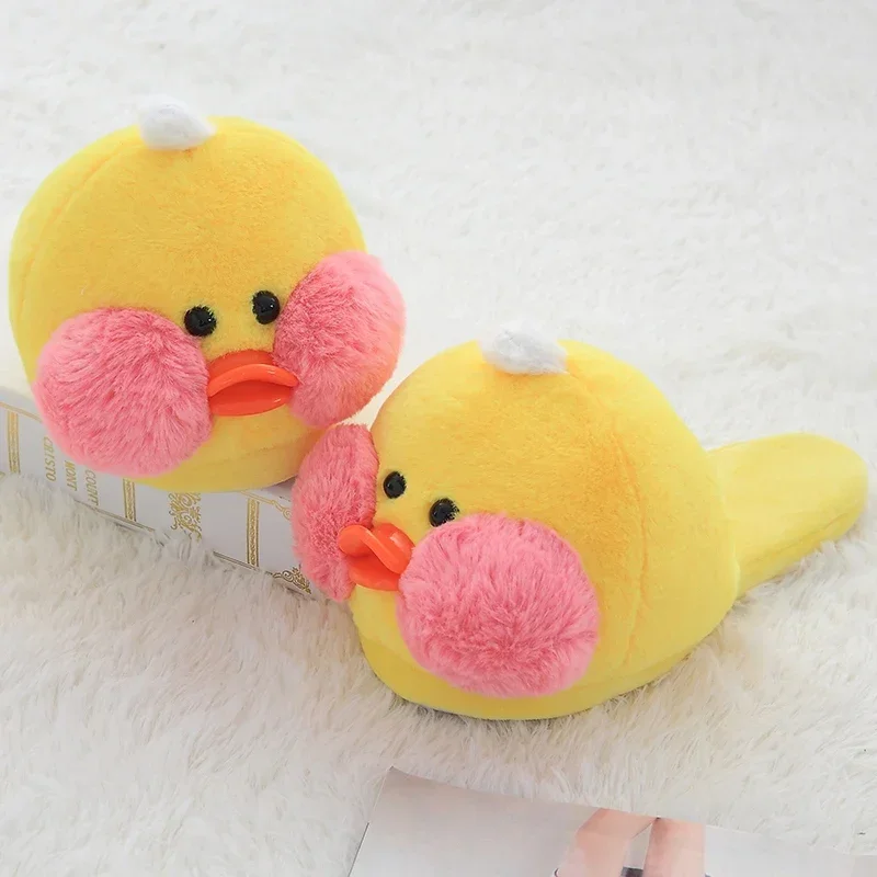 Net red hyaluronic acid little yellow duck slippers women's warm Plush home indoor non slip cotton slippers in autumn and winter