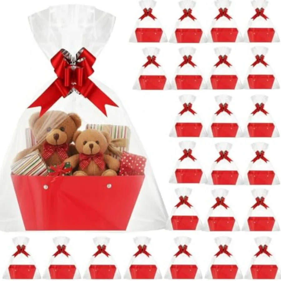 

24 Pack Baskets for Gifts Empty Bulk 6.5 x 9.8'' Thick Kraft Gift Basket with Bows Bags Empty Gift Basket for Mother's Day Grad