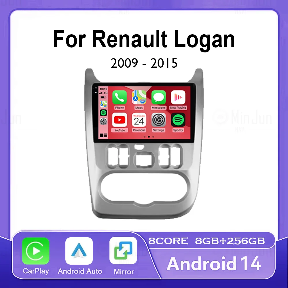 

Android 14 Radio Car Multimedia autoradio For Renault Logan 1 Sandero 2009 - 2015 Dacia Duster Carplay Auto 4G+WIFI GPS Navi