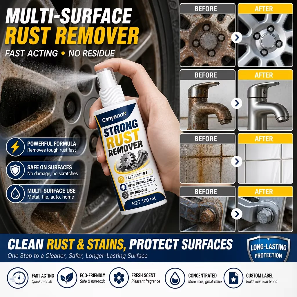 CANYEOOK Rust Remover Spray 100ml Remove Rust Stains Multi Surface Cleaner for Metal Car Wheels Tile Home No Residue