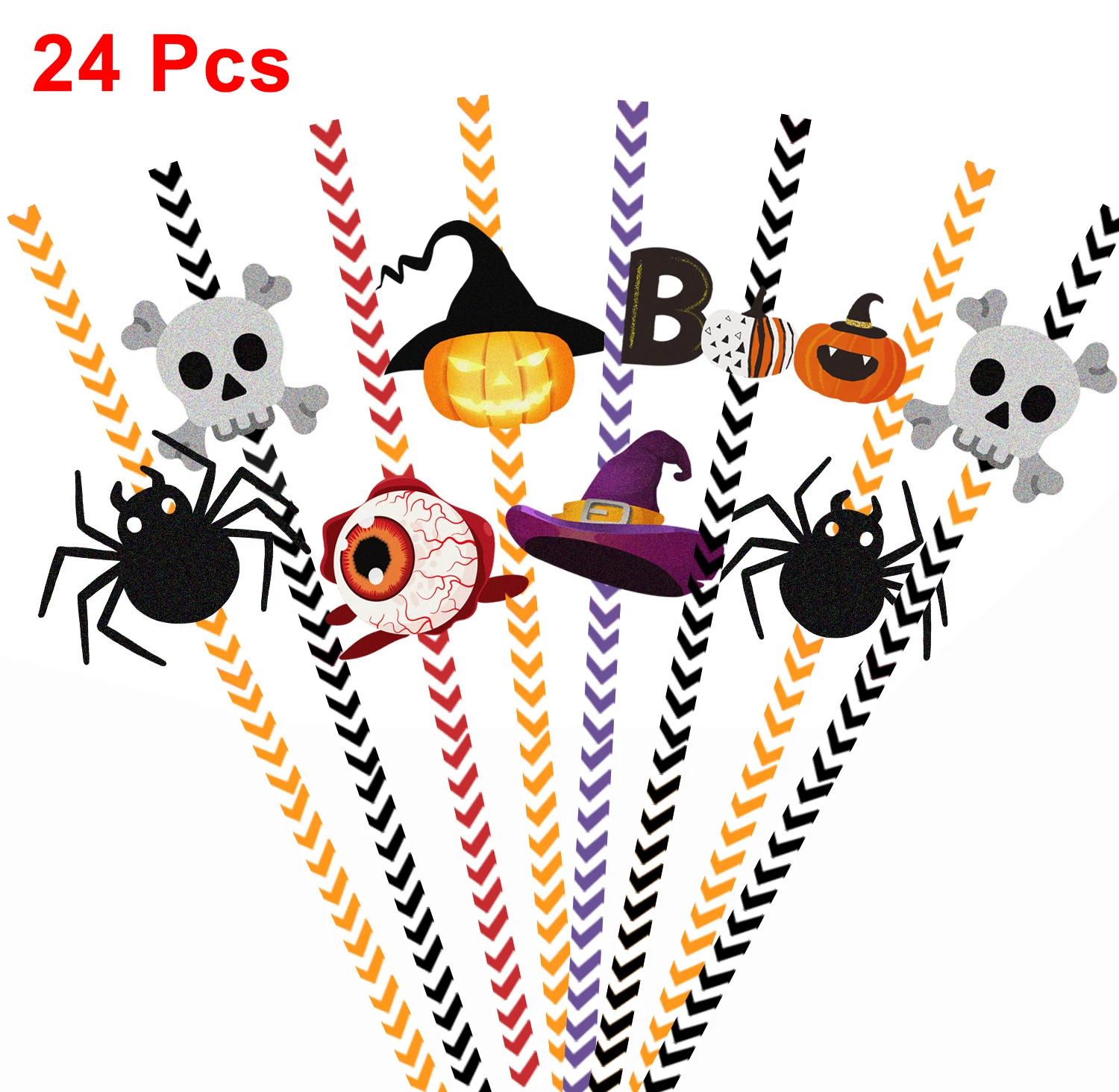 

24pcs Hot Selling 2023 New Halloween Decoration Straws Creative Halloween Party Supplies Spider Pumpkin Light Witch Straws Toys