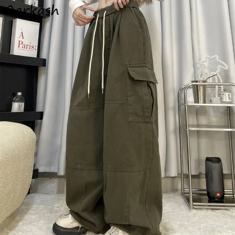 

Cargo Pants for Women Full Length Safari Style Cool Girls Spring Autumn Solid Chic Design Elastic Waist Loose Soft College Young