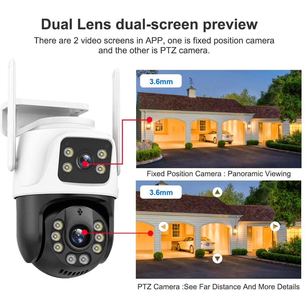 9MP 4K HD WiFi IP Camera Outdoor 8X Zoom Three Lens Dual Screen PTZ Cam Auto Tracking 8MP Security Video Surveillance CCTV Alexa