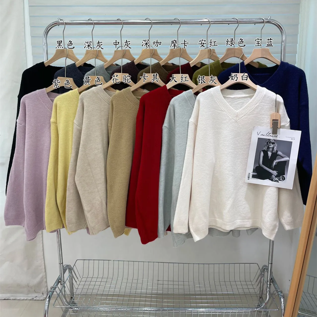 

Knitted Pullovers Sweaters Women Jumpers Solid V Neck Long Sleeves Slight Strech Loose Fit Casual Office Lady 2025 Autumn Winter