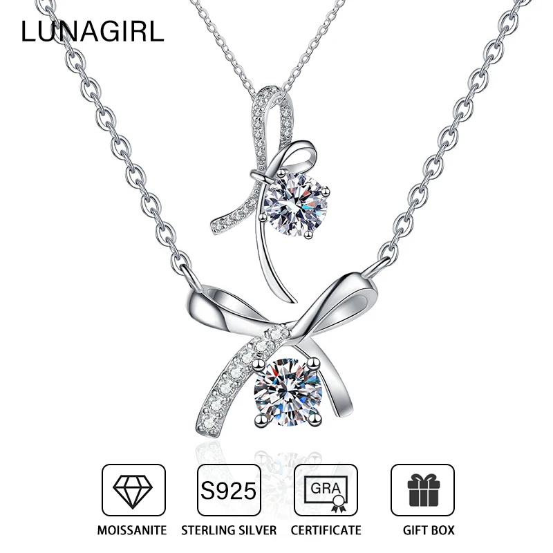 

GRA Certificate 0.5-1CT D Color Moissanite Bowknot Pendants Necklaces For Women 925 Sterling Silver Elegant Luxury Jewelry Gifts