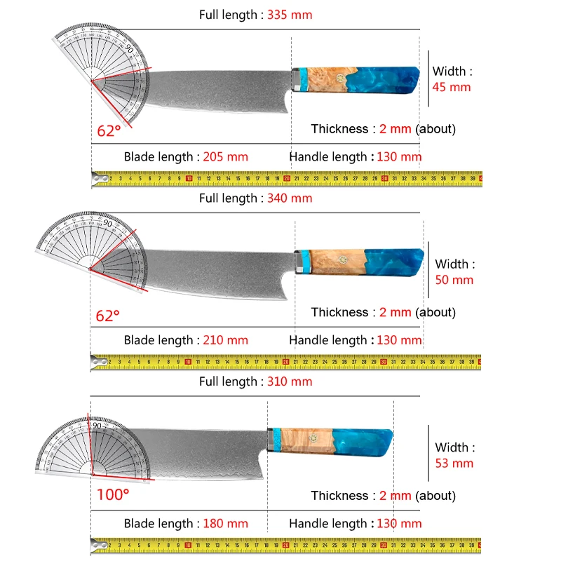 VG10 Damascus Steel Chef Knife Blue Resin Wood Handle Ultra Sharp Slicing Knife Cutter for Meat Vegetables Kitchen Cooking Tools