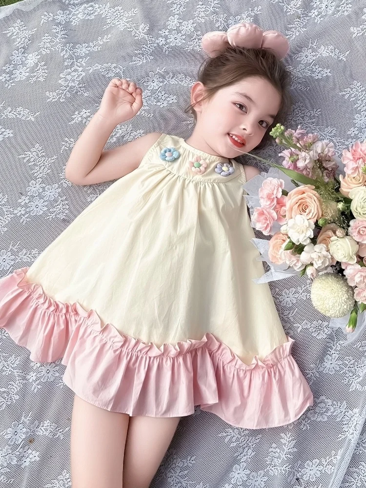 Vestido de Verão Estilo Princesa para Meninas, Saia Princesa Fofa e Moderna, Estilo Coreano, Saia A-Line de Cintura Média