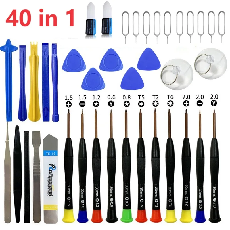 Kit de 40 en 1 herramientas de reparación para teléfonos móviles, espátula, palanca, destornillador para iPhone X XR XSMAX 8 7 6S 11 12 13 14