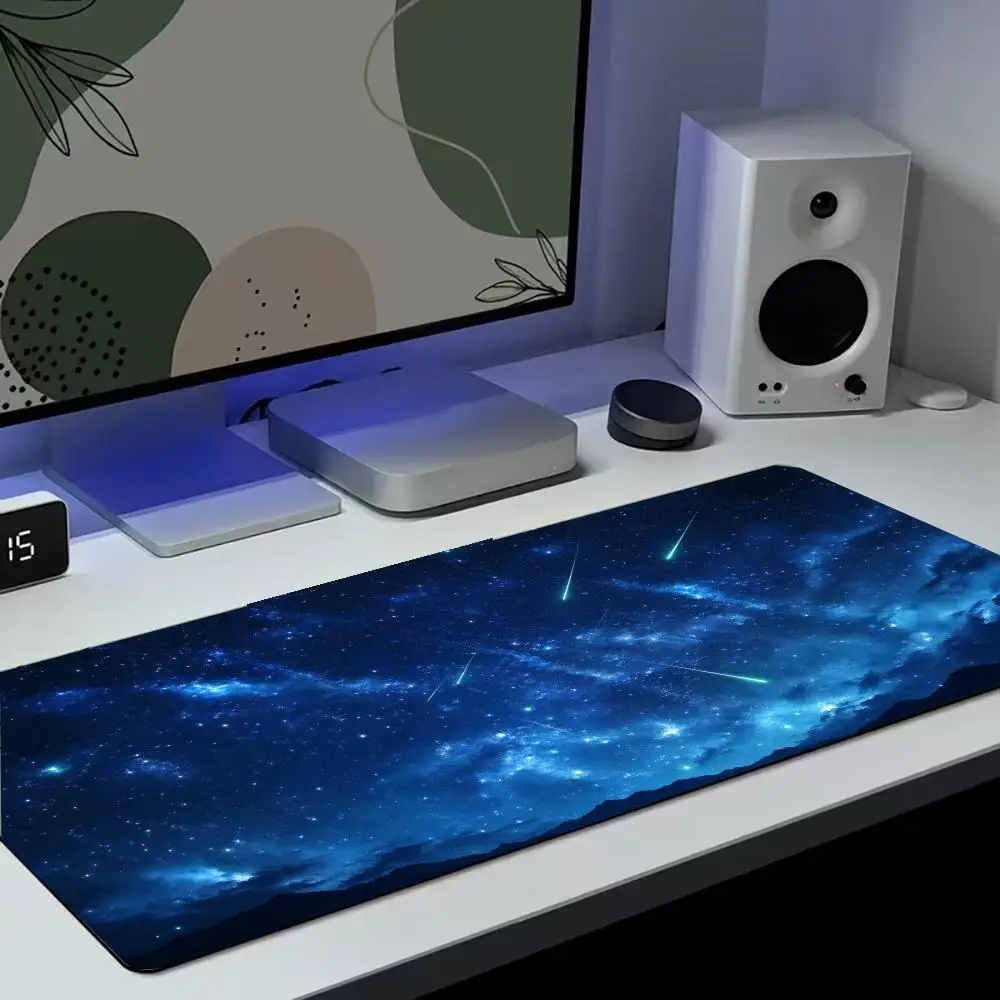 Extended Gaming Mouse Pad Cosmic Nebula Shooting Star Print Non‑Slip Rubber Desk Pad Laptop Keyboard Mat