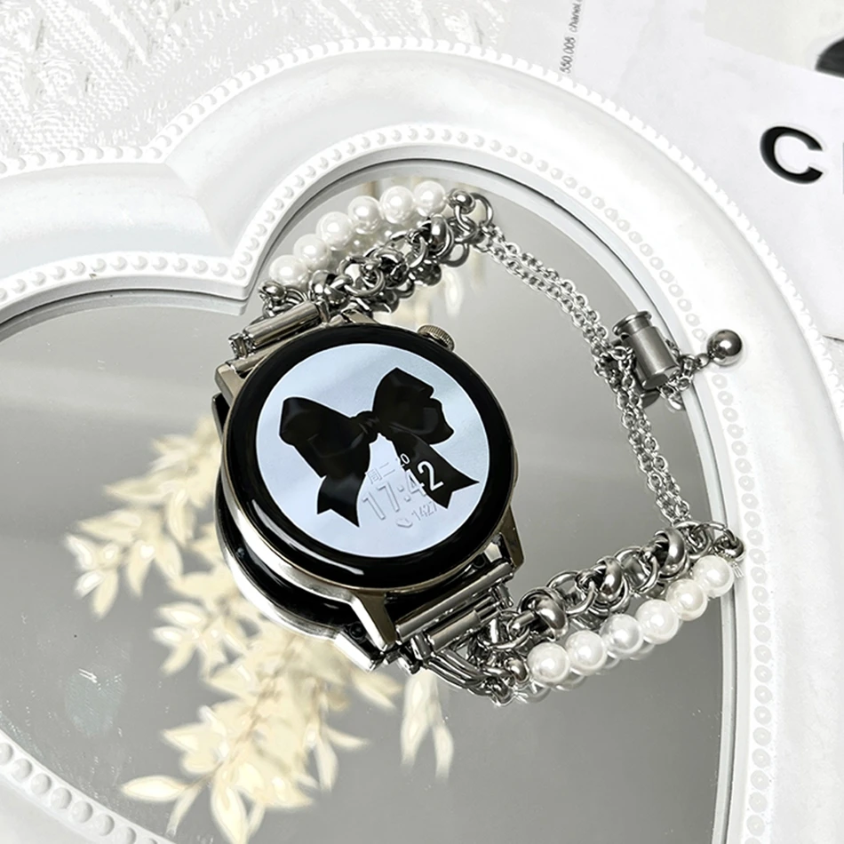 Armband für Samsung Galaxy Watch 3 46 mm 42 mm Active 2 40 44 Gear S3 Uhrenarmband 20 mm 22 mm Edelstahl-Perlenkettenarmband