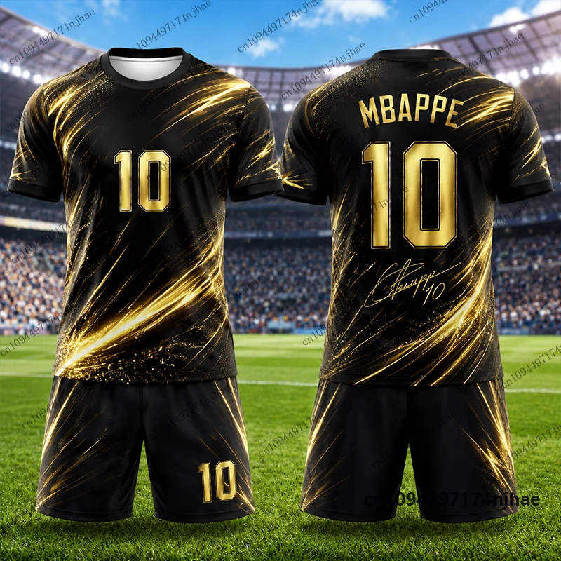 Kinder-Trainingsanzug Fußballtrikot Mbappe Nr. 10 Bedrucktes T-Shirt+Shorts Set Frankreich Fan-Outfit Sportbekleidung Kinder/Erwachsene 2-Teiliges Set – Detail 8