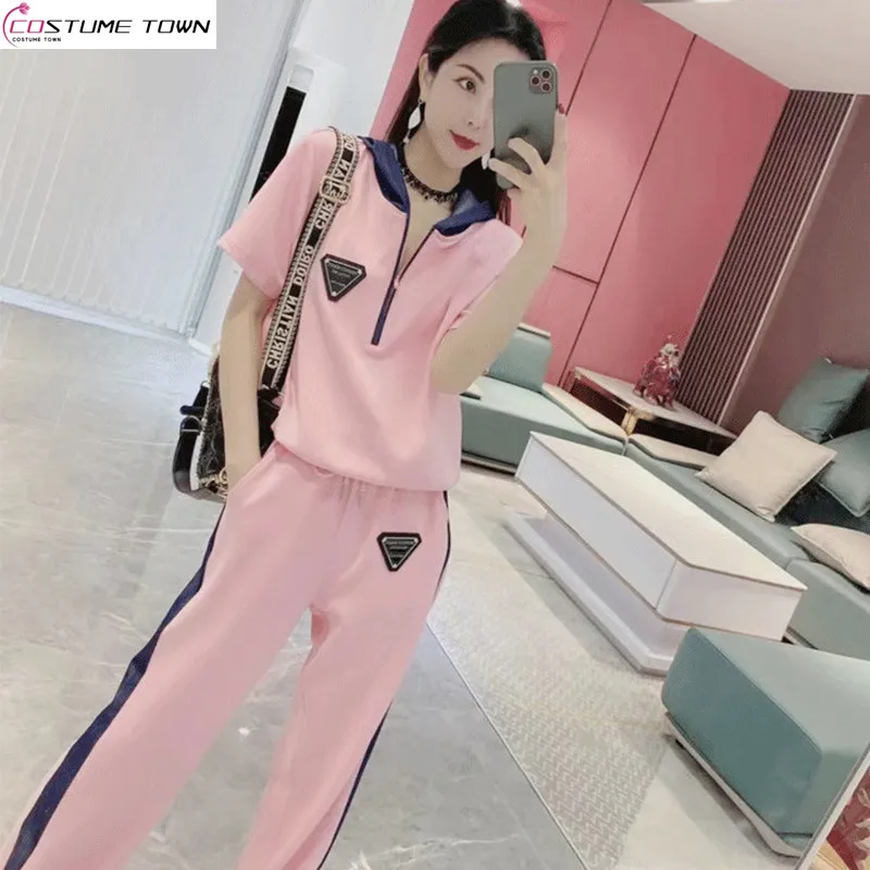 

Casual sports suit women's spring and summer new fashionable top+loose wide leg pants two-piece set trendy