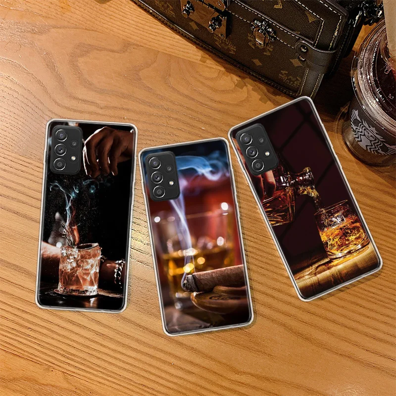 Strong Whiskey With Cigarettes Phone Case For Galaxy S23 S20 FE S21 Plus Samsung S24 S22 Ultra TPU Pattern S10 S10E S9 S8 Cover