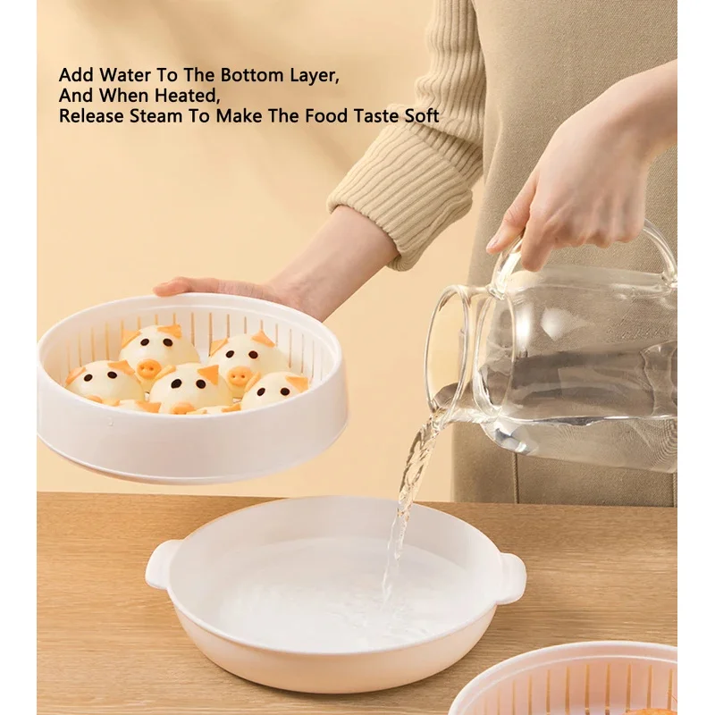 COOKER KING Microwave Heating Steamer Large Capacity Household Kitchen Steamer Box with Steam Vent
