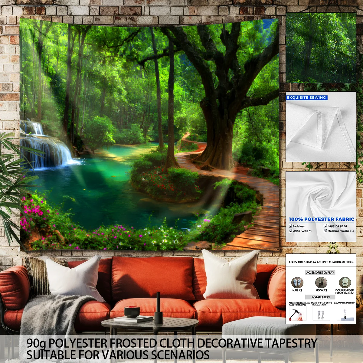 1 قطعة Ins نمط المناظر الطبيعية المطبوعة نسيج خلفية القماش تغطي الجدار القبيح الديكور أحجام متعددة آلة قابل للغسل #6