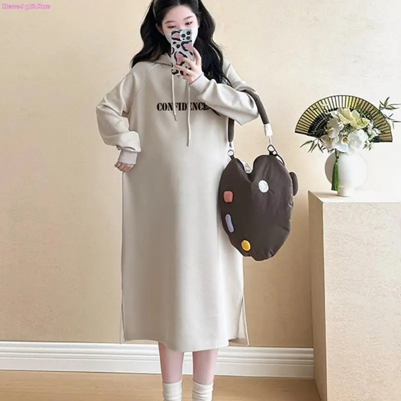 D0JC الأمومة صوف مبطن مقنعين البلوز هوديي فستان للنساء الحوامل في الهواء الطلق الخريف الشتاء الدفء ومريحة